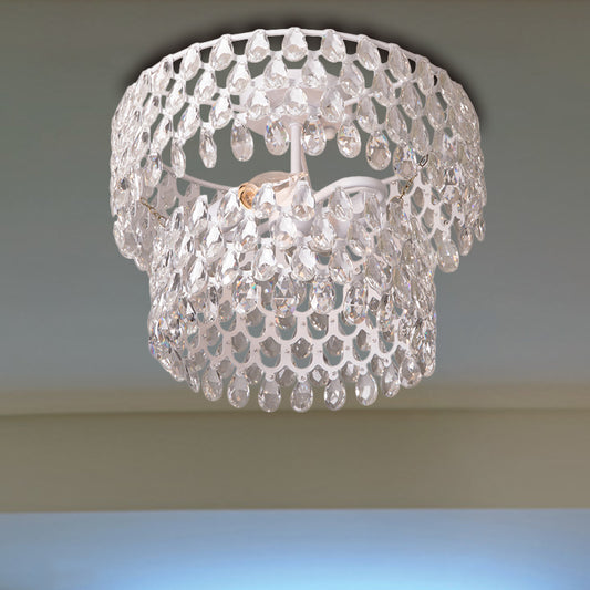 Modern 2-Light Flush Mount Light White Layered Round Ceiling Lamp with Crystal Droplet White Clearhalo 'Ceiling Lights' 'Close To Ceiling Lights' 'Close to ceiling' 'Flush mount' Lighting' 1883103