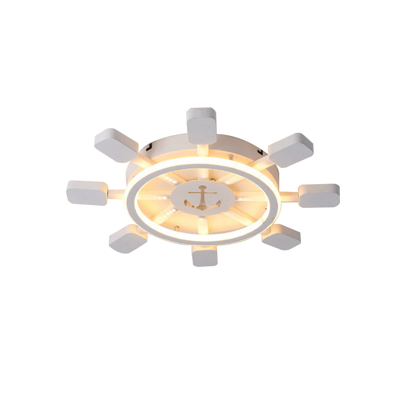 Nautical Style White Flush Ceiling Light Rudder Anchor Metal Ceiling Lamp for Child Bedroom Clearhalo 'Ceiling Lights' 'Close To Ceiling Lights' 'Close to ceiling' 'Flush mount' Lighting' 188392