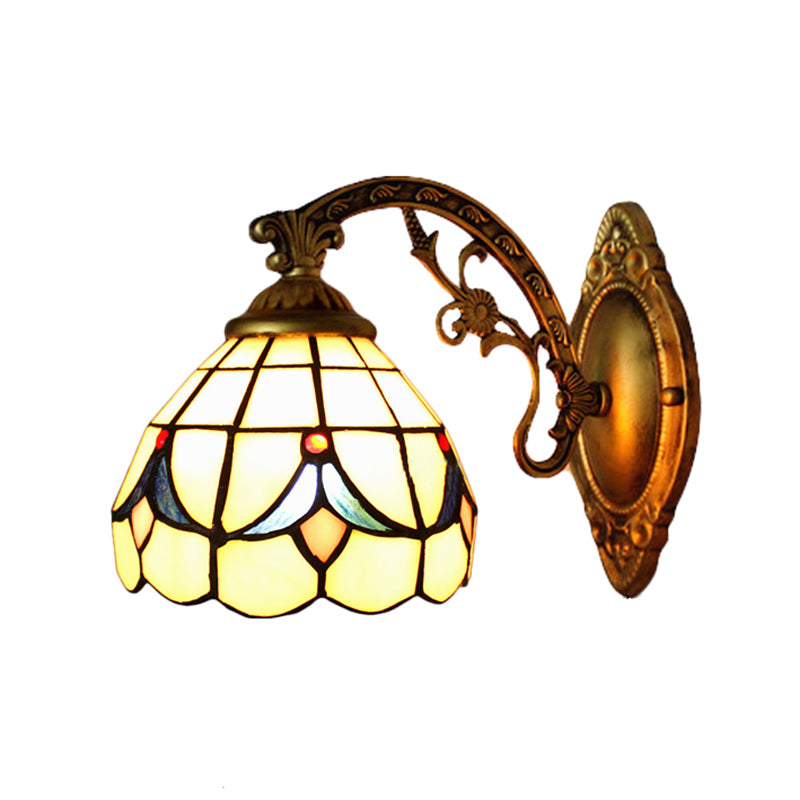 Retro Style Scalloped Wall Fixture Light Stained Glass 1 Light Wall Sconce with Tulip Pattern for Bedroom Lighting in Beige Clearhalo 'Wall Lamps & Sconces' 'Wall Lights' Lighting' 188396