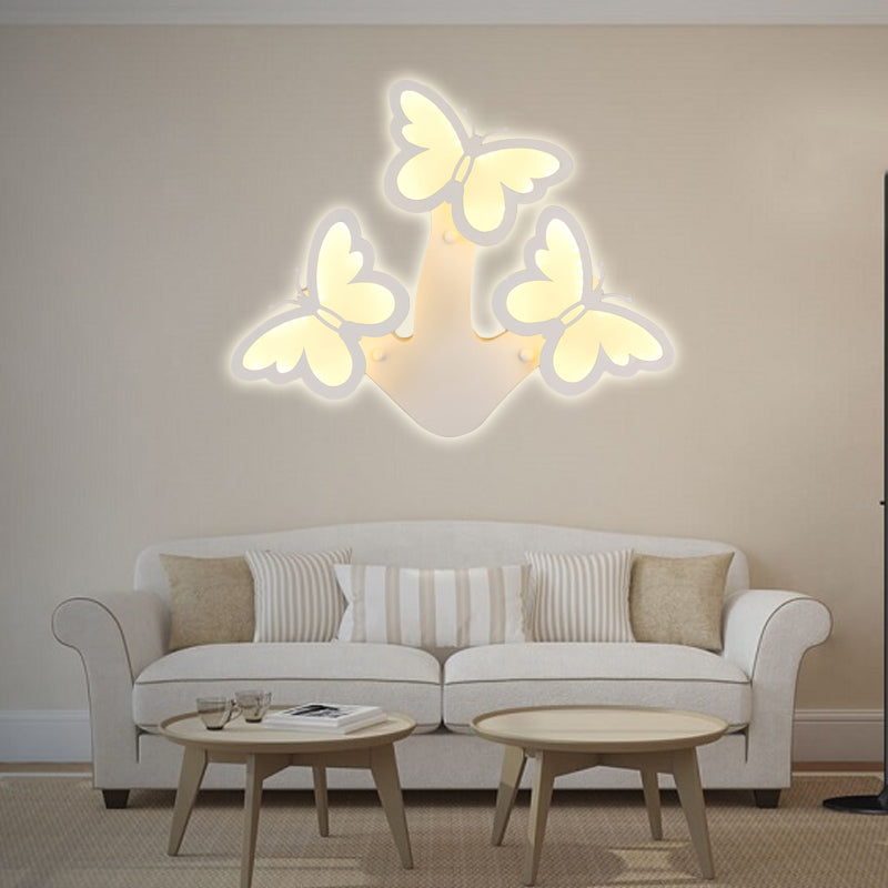 Acrylic Butterfly Wall Light Foyer Living Room Romantic Sconce Light in White Finish White Clearhalo 'Wall Lamps & Sconces' 'Wall Lights' Lighting' 188439