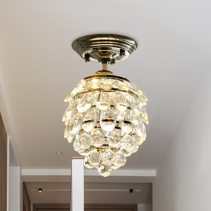 Modernist Pinecone Ceiling Lamp Crystal Ball LED Semi Mount Lighting in Silver for Hallway Clearhalo 'Ceiling Lights' 'Close To Ceiling Lights' 'Close to ceiling' 'Semi-flushmount' Lighting' 1884826