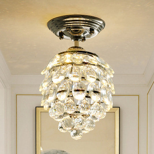 Modernist Pinecone Ceiling Lamp Crystal Ball LED Semi Mount Lighting in Silver for Hallway Silver Clearhalo 'Ceiling Lights' 'Close To Ceiling Lights' 'Close to ceiling' 'Semi-flushmount' Lighting' 1884827