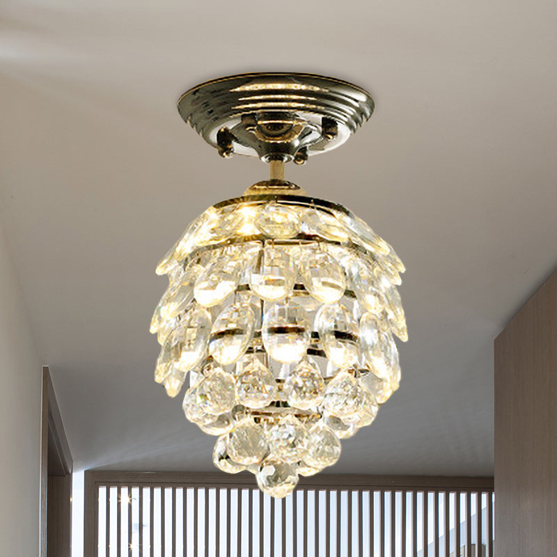 Modernist Pinecone Ceiling Lamp Crystal Ball LED Semi Mount Lighting in Silver for Hallway Clearhalo 'Ceiling Lights' 'Close To Ceiling Lights' 'Close to ceiling' 'Semi-flushmount' Lighting' 1884828