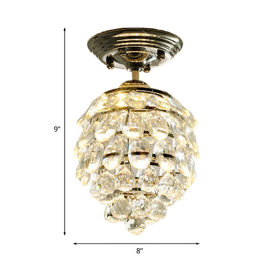 Modernist Pinecone Ceiling Lamp Crystal Ball LED Semi Mount Lighting in Silver for Hallway Clearhalo 'Ceiling Lights' 'Close To Ceiling Lights' 'Close to ceiling' 'Semi-flushmount' Lighting' 1884830