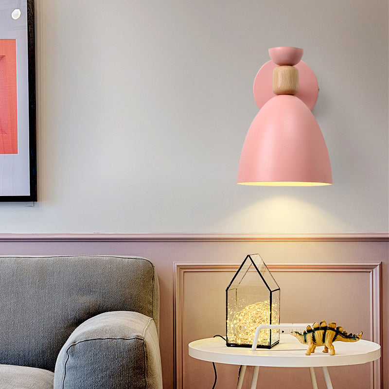 Macaron Dome Wall Sconce Rotatable Metal 1 Head Sconce Light for Restaurant Stair Pink Clearhalo 'Wall Lamps & Sconces' 'Wall Lights' Lighting' 188491