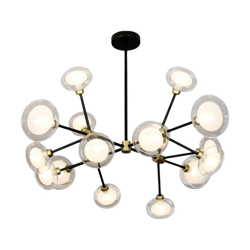 Modern Black Suspension Light 8/12/16 Lights Branch Metallic Chandelier with Oval Glass Shade for Cafe Clearhalo 'Ceiling Lights' 'Chandeliers' 'Modern Chandeliers' 'Modern' Lighting' 188532