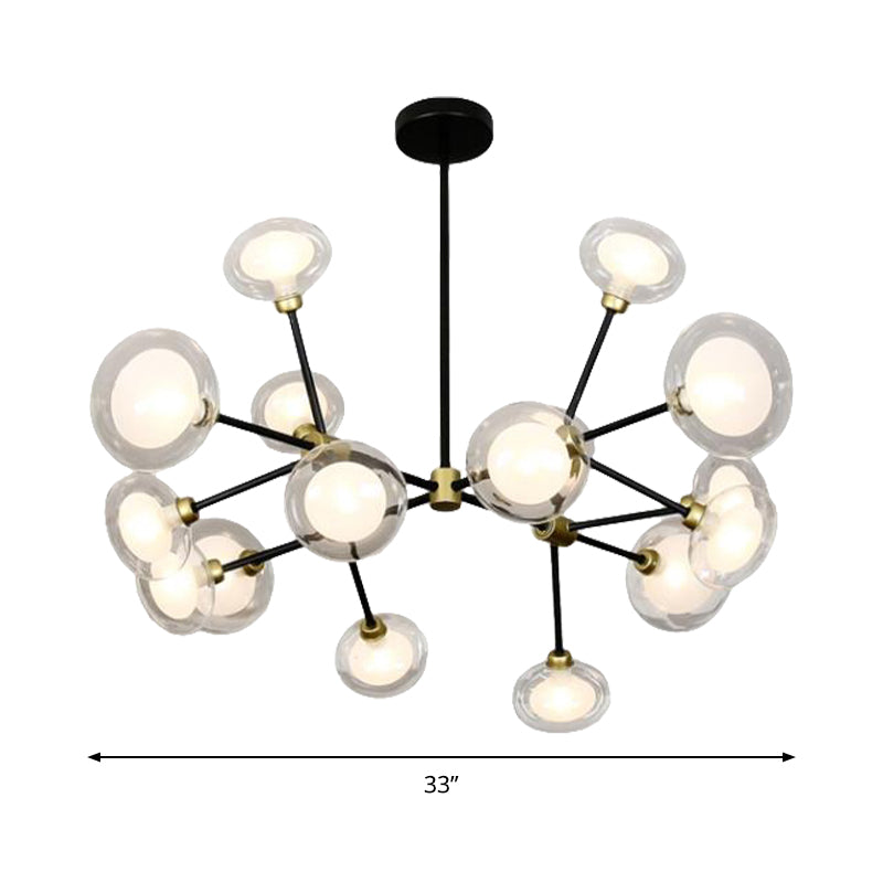 Modern Black Suspension Light 8/12/16 Lights Branch Metallic Chandelier with Oval Glass Shade for Cafe Clearhalo 'Ceiling Lights' 'Chandeliers' 'Modern Chandeliers' 'Modern' Lighting' 188533