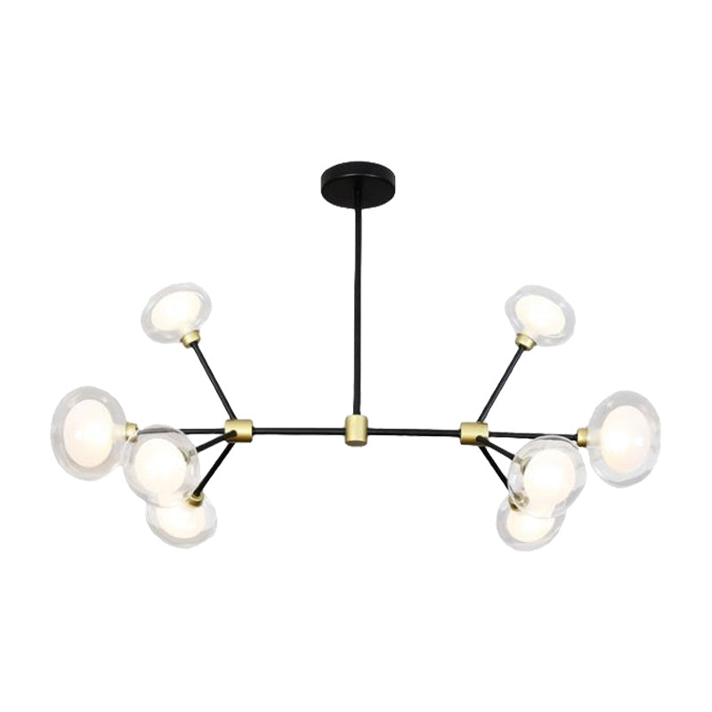 Modern Black Suspension Light 8/12/16 Lights Branch Metallic Chandelier with Oval Glass Shade for Cafe Clearhalo 'Ceiling Lights' 'Chandeliers' 'Modern Chandeliers' 'Modern' Lighting' 188537