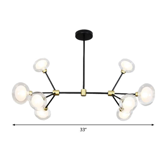 Modern Black Suspension Light 8/12/16 Lights Branch Metallic Chandelier with Oval Glass Shade for Cafe Clearhalo 'Ceiling Lights' 'Chandeliers' 'Modern Chandeliers' 'Modern' Lighting' 188538