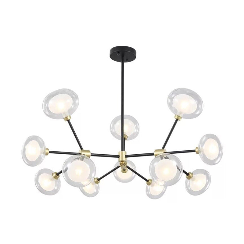 Modern Black Suspension Light 8/12/16 Lights Branch Metallic Chandelier with Oval Glass Shade for Cafe Clearhalo 'Ceiling Lights' 'Chandeliers' 'Modern Chandeliers' 'Modern' Lighting' 188541