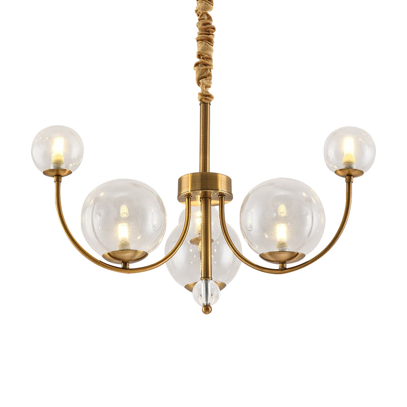 Living Room Arched Arm Chandelier with Globe Glass Shade Metal Elegant Style Gold Pendant Light Clearhalo 'Ceiling Lights' 'Chandeliers' 'Modern Chandeliers' 'Modern' Lighting' 188554