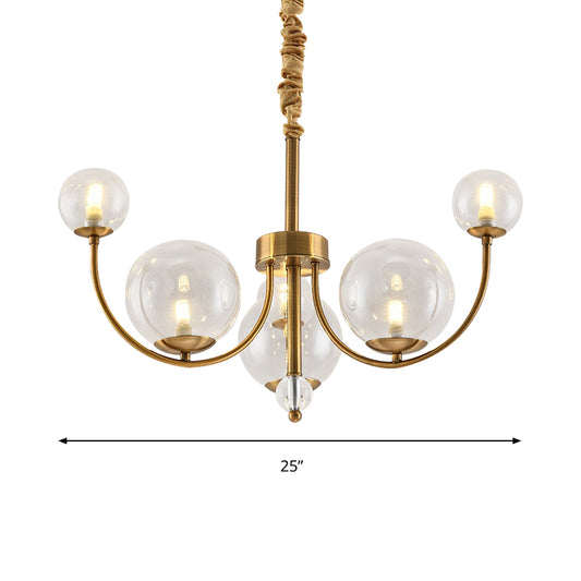 Living Room Arched Arm Chandelier with Globe Glass Shade Metal Elegant Style Gold Pendant Light Clearhalo 'Ceiling Lights' 'Chandeliers' 'Modern Chandeliers' 'Modern' Lighting' 188555