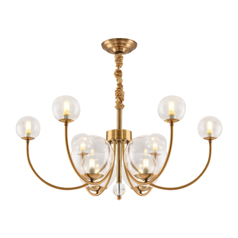 Living Room Arched Arm Chandelier with Globe Glass Shade Metal Elegant Style Gold Pendant Light Clearhalo 'Ceiling Lights' 'Chandeliers' 'Modern Chandeliers' 'Modern' Lighting' 188558