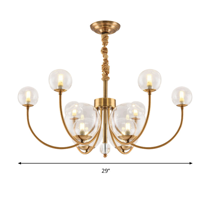 Living Room Arched Arm Chandelier with Globe Glass Shade Metal Elegant Style Gold Pendant Light Clearhalo 'Ceiling Lights' 'Chandeliers' 'Modern Chandeliers' 'Modern' Lighting' 188559