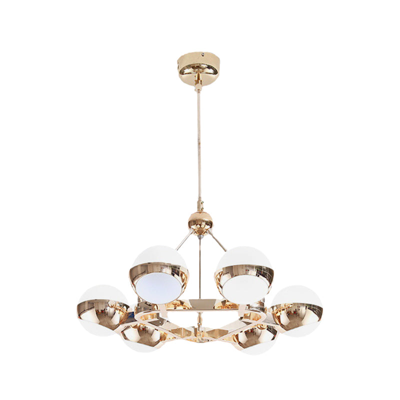 Stunning Ring Hanging Lamp with Orb Frosted Glass Shade 6/9 Lights Metal Chandelier in Gold for Hotel Clearhalo 'Ceiling Lights' 'Chandeliers' 'Modern Chandeliers' 'Modern' Lighting' 188567