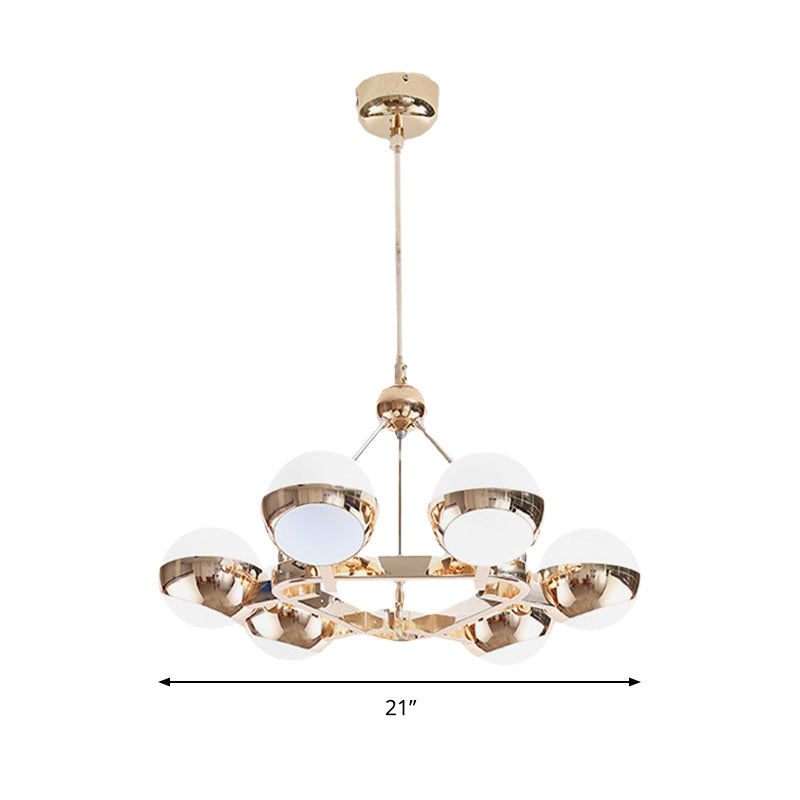 Stunning Ring Hanging Lamp with Orb Frosted Glass Shade 6/9 Lights Metal Chandelier in Gold for Hotel Clearhalo 'Ceiling Lights' 'Chandeliers' 'Modern Chandeliers' 'Modern' Lighting' 188568