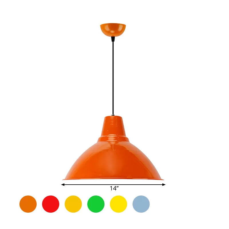 Bowl Shade Coffee Shop Ceiling Lamp Industrial Industrial Metal 1 Light Red/Yellow Pendant Lamp Clearhalo 'Art Deco Pendants' 'Cast Iron' 'Ceiling Lights' 'Ceramic' 'Crystal' 'Industrial Pendants' 'Industrial' 'Metal' 'Middle Century Pendants' 'Pendant Lights' 'Pendants' 'Tiffany' Lighting' 1885707