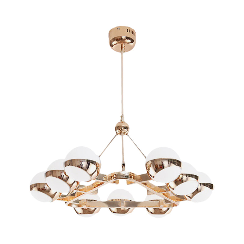 Stunning Ring Hanging Lamp with Orb Frosted Glass Shade 6/9 Lights Metal Chandelier in Gold for Hotel Clearhalo 'Ceiling Lights' 'Chandeliers' 'Modern Chandeliers' 'Modern' Lighting' 188571