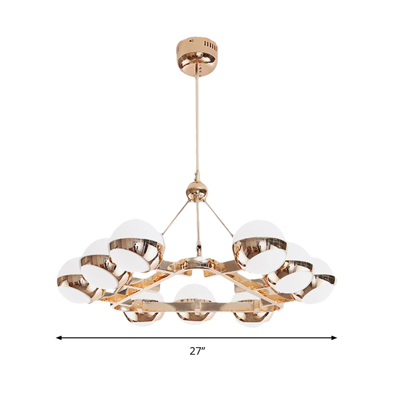 Stunning Ring Hanging Lamp with Orb Frosted Glass Shade 6/9 Lights Metal Chandelier in Gold for Hotel Clearhalo 'Ceiling Lights' 'Chandeliers' 'Modern Chandeliers' 'Modern' Lighting' 188572