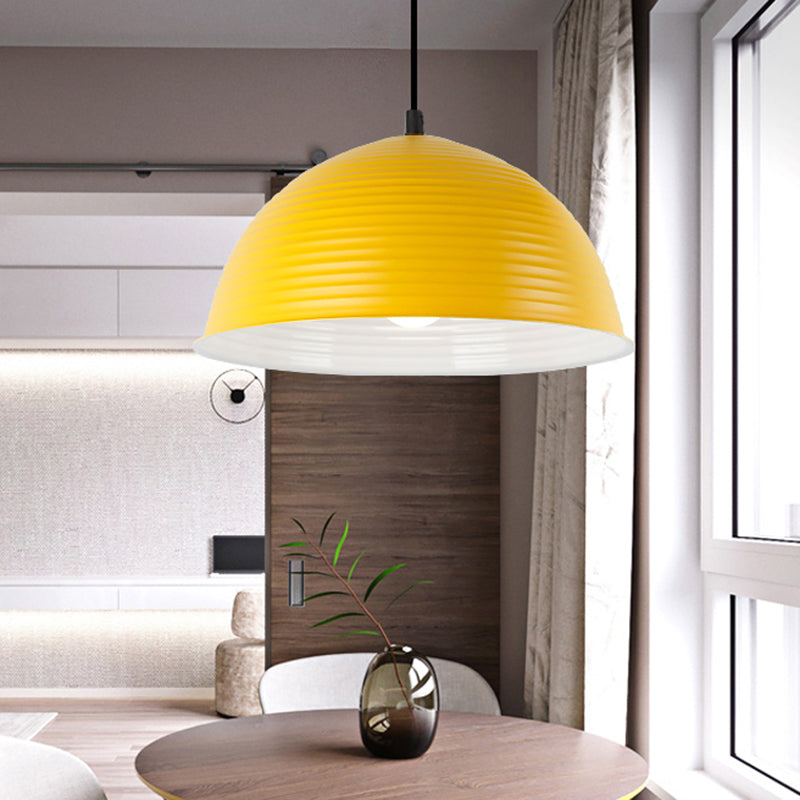 12"/16" W 1 Light Hanging Lamp with Ribbed Dome Shade Metal Industrial Indoor Ceiling Light in Grey/Yellow Yellow Clearhalo 'Ceiling Lights' 'Modern Pendants' 'Modern' 'Pendant Lights' 'Pendants' Lighting' 1885728