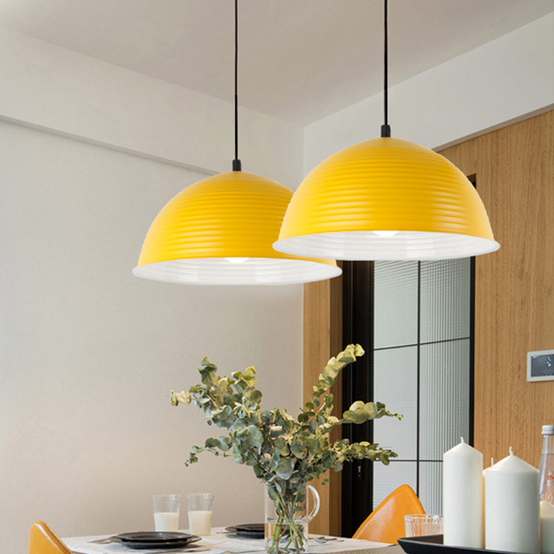 12"/16" W 1 Light Hanging Lamp with Ribbed Dome Shade Metal Industrial Indoor Ceiling Light in Grey/Yellow Clearhalo 'Ceiling Lights' 'Modern Pendants' 'Modern' 'Pendant Lights' 'Pendants' Lighting' 1885729