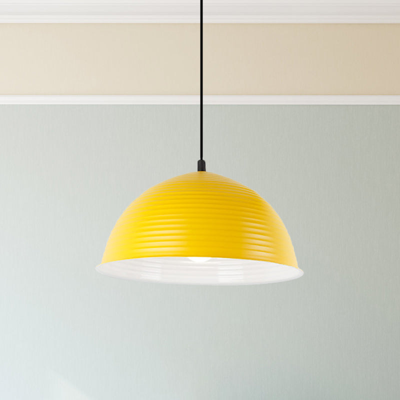 12"/16" W 1 Light Hanging Lamp with Ribbed Dome Shade Metal Industrial Indoor Ceiling Light in Grey/Yellow Clearhalo 'Ceiling Lights' 'Modern Pendants' 'Modern' 'Pendant Lights' 'Pendants' Lighting' 1885730