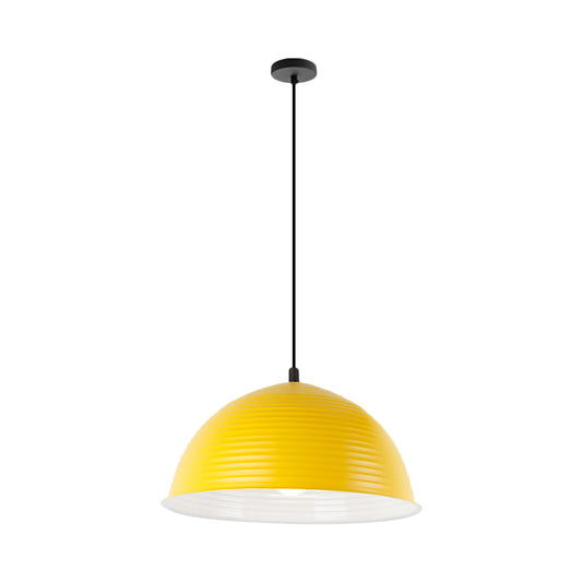 12"/16" W 1 Light Hanging Lamp with Ribbed Dome Shade Metal Industrial Indoor Ceiling Light in Grey/Yellow Clearhalo 'Ceiling Lights' 'Modern Pendants' 'Modern' 'Pendant Lights' 'Pendants' Lighting' 1885731