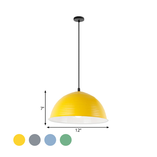 12"/16" W 1 Light Hanging Lamp with Ribbed Dome Shade Metal Industrial Indoor Ceiling Light in Grey/Yellow Clearhalo 'Ceiling Lights' 'Modern Pendants' 'Modern' 'Pendant Lights' 'Pendants' Lighting' 1885732