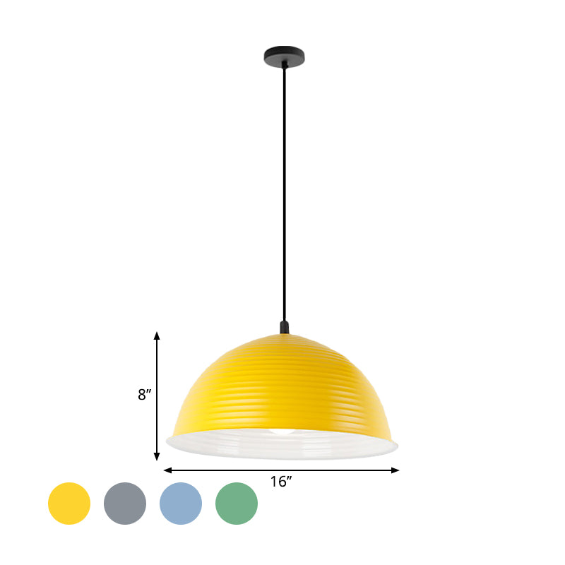 12"/16" W 1 Light Hanging Lamp with Ribbed Dome Shade Metal Industrial Indoor Ceiling Light in Grey/Yellow Clearhalo 'Ceiling Lights' 'Modern Pendants' 'Modern' 'Pendant Lights' 'Pendants' Lighting' 1885733