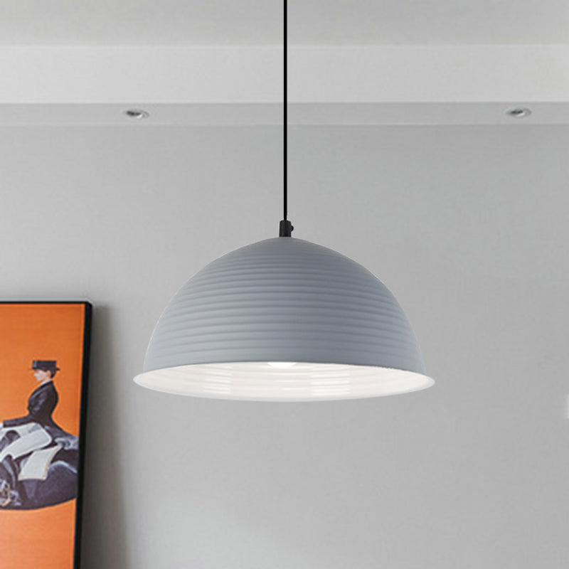 12"/16" W 1 Light Hanging Lamp with Ribbed Dome Shade Metal Industrial Indoor Ceiling Light in Grey/Yellow Grey Clearhalo 'Ceiling Lights' 'Modern Pendants' 'Modern' 'Pendant Lights' 'Pendants' Lighting' 1885734