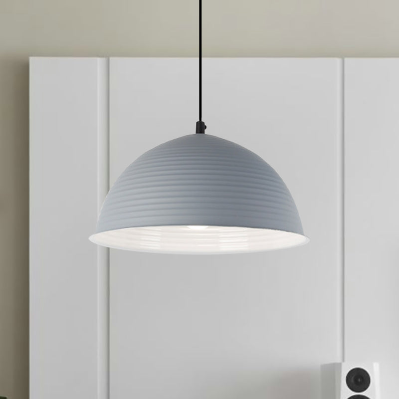 12"/16" W 1 Light Hanging Lamp with Ribbed Dome Shade Metal Industrial Indoor Ceiling Light in Grey/Yellow Clearhalo 'Ceiling Lights' 'Modern Pendants' 'Modern' 'Pendant Lights' 'Pendants' Lighting' 1885736