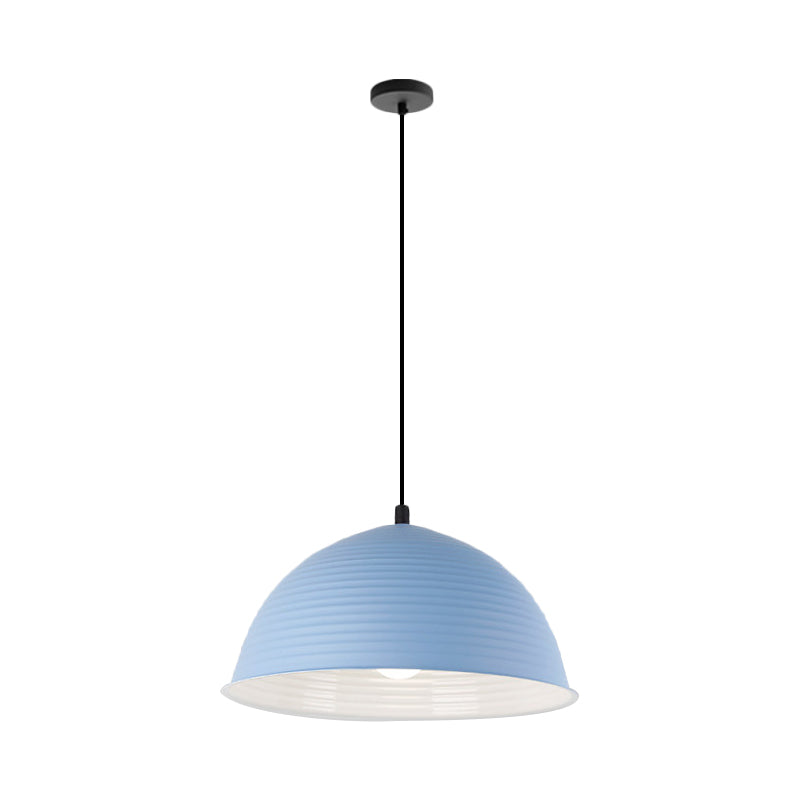 12"/16" W 1 Light Hanging Lamp with Ribbed Dome Shade Metal Industrial Indoor Ceiling Light in Grey/Yellow Clearhalo 'Ceiling Lights' 'Modern Pendants' 'Modern' 'Pendant Lights' 'Pendants' Lighting' 1885741