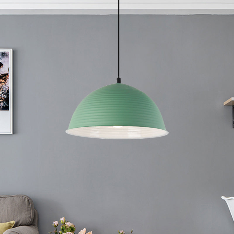 12"/16" W 1 Light Hanging Lamp with Ribbed Dome Shade Metal Industrial Indoor Ceiling Light in Grey/Yellow Clearhalo 'Ceiling Lights' 'Modern Pendants' 'Modern' 'Pendant Lights' 'Pendants' Lighting' 1885743