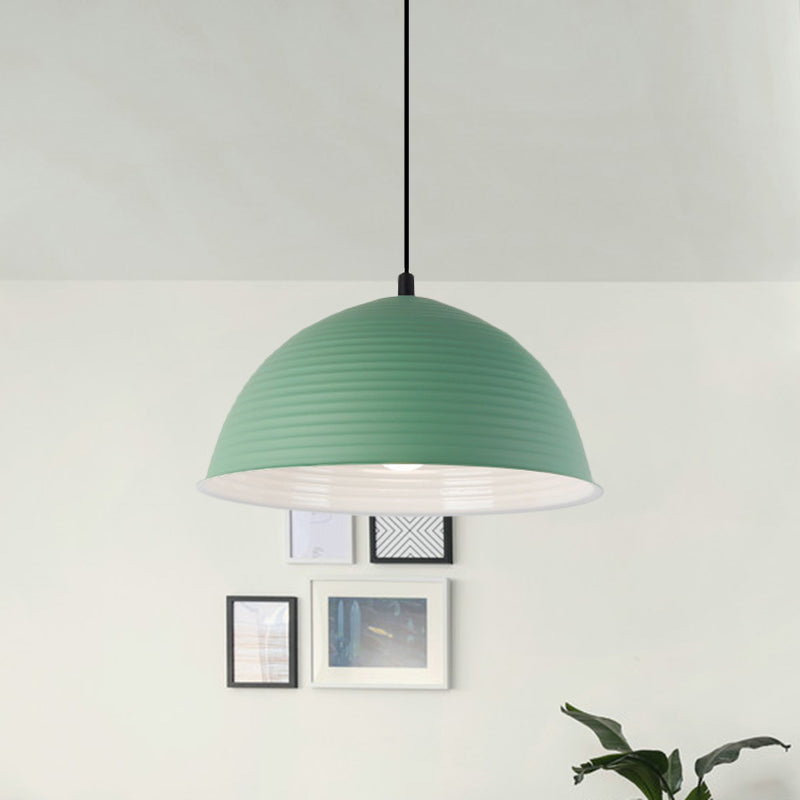 12"/16" W 1 Light Hanging Lamp with Ribbed Dome Shade Metal Industrial Indoor Ceiling Light in Grey/Yellow Clearhalo 'Ceiling Lights' 'Modern Pendants' 'Modern' 'Pendant Lights' 'Pendants' Lighting' 1885744