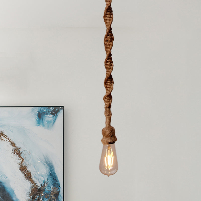 Minimalist Exposed Bulb Hanging Lamp 1/3-Head Rope Pendant Light Fixture in Brown for Bar Brown 1 Clearhalo 'Art Deco Pendants' 'Cast Iron' 'Ceiling Lights' 'Ceramic' 'Crystal' 'Industrial Pendants' 'Industrial' 'Metal' 'Middle Century Pendants' 'Pendant Lights' 'Pendants' 'Tiffany' Lighting' 1885771