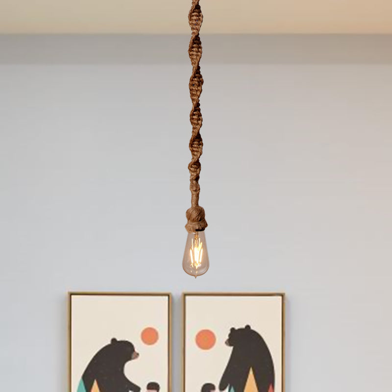 Minimalist Exposed Bulb Hanging Lamp 1/3-Head Rope Pendant Light Fixture in Brown for Bar Clearhalo 'Art Deco Pendants' 'Cast Iron' 'Ceiling Lights' 'Ceramic' 'Crystal' 'Industrial Pendants' 'Industrial' 'Metal' 'Middle Century Pendants' 'Pendant Lights' 'Pendants' 'Tiffany' Lighting' 1885772