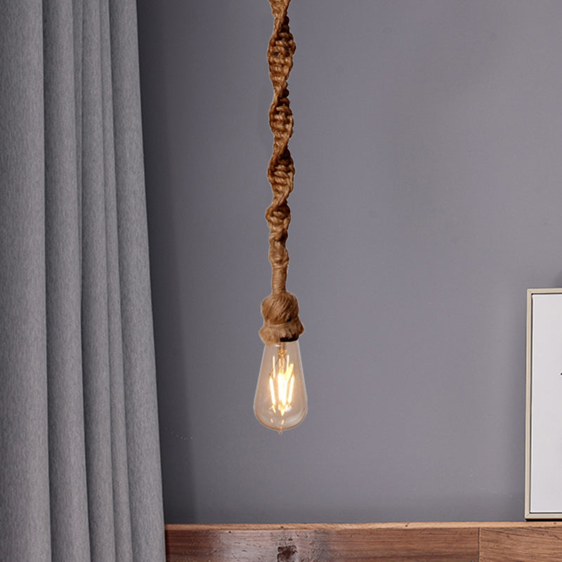 Minimalist Exposed Bulb Hanging Lamp 1/3-Head Rope Pendant Light Fixture in Brown for Bar Clearhalo 'Art Deco Pendants' 'Cast Iron' 'Ceiling Lights' 'Ceramic' 'Crystal' 'Industrial Pendants' 'Industrial' 'Metal' 'Middle Century Pendants' 'Pendant Lights' 'Pendants' 'Tiffany' Lighting' 1885773