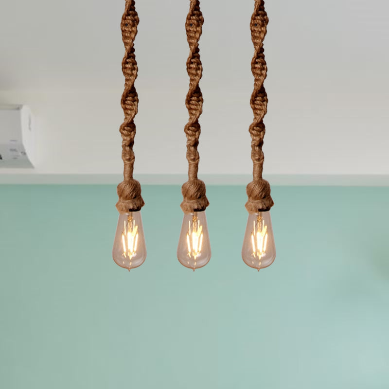 Minimalist Exposed Bulb Hanging Lamp 1/3-Head Rope Pendant Light Fixture in Brown for Bar Brown 3 Clearhalo 'Art Deco Pendants' 'Cast Iron' 'Ceiling Lights' 'Ceramic' 'Crystal' 'Industrial Pendants' 'Industrial' 'Metal' 'Middle Century Pendants' 'Pendant Lights' 'Pendants' 'Tiffany' Lighting' 1885776