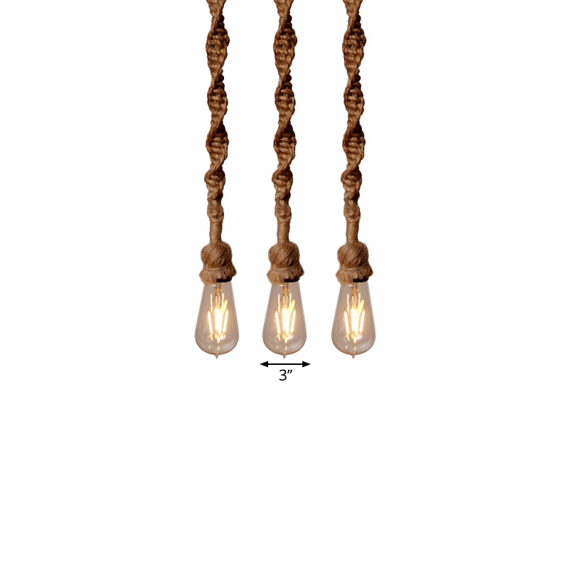Minimalist Exposed Bulb Hanging Lamp 1/3-Head Rope Pendant Light Fixture in Brown for Bar Clearhalo 'Art Deco Pendants' 'Cast Iron' 'Ceiling Lights' 'Ceramic' 'Crystal' 'Industrial Pendants' 'Industrial' 'Metal' 'Middle Century Pendants' 'Pendant Lights' 'Pendants' 'Tiffany' Lighting' 1885780
