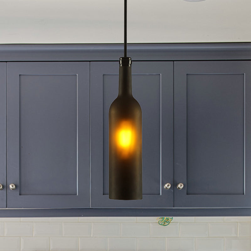 Glass Brown/Blue Suspended Lamp Wine Bottle Shade 1 Light Vintage Industrial Hanging Pendant Light Clearhalo 'Ceiling Lights' 'Glass shade' 'Glass' 'Industrial Pendants' 'Industrial' 'Middle Century Pendants' 'Pendant Lights' 'Pendants' 'Tiffany' Lighting' 1885782