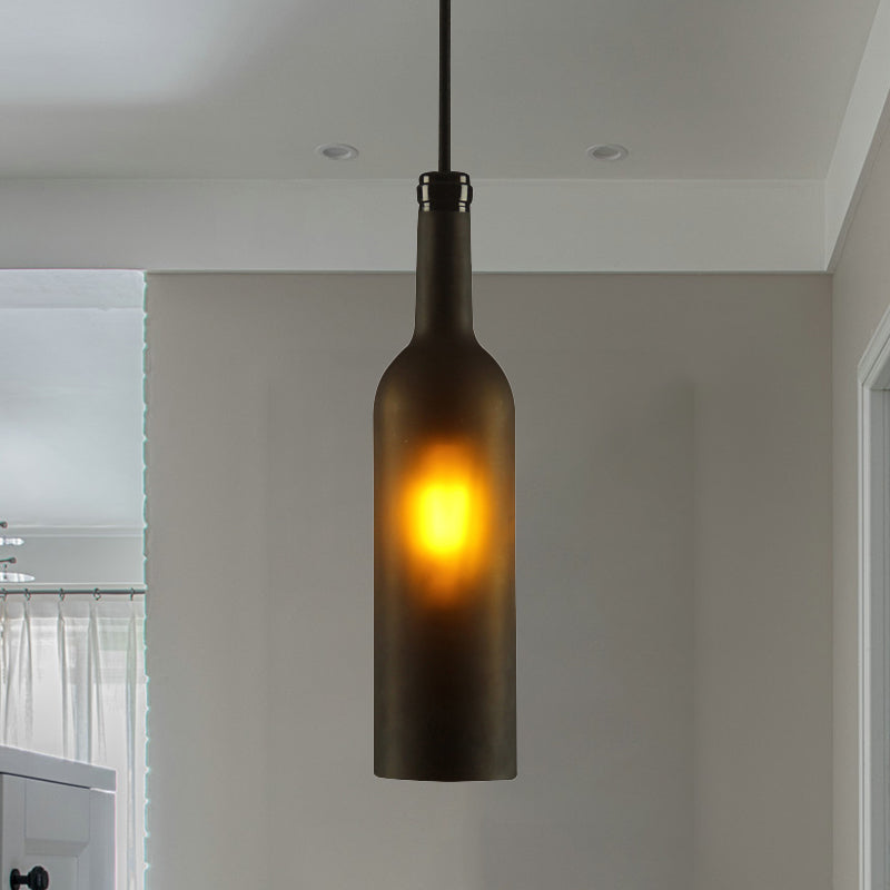 Glass Brown/Blue Suspended Lamp Wine Bottle Shade 1 Light Vintage Industrial Hanging Pendant Light Clearhalo 'Ceiling Lights' 'Glass shade' 'Glass' 'Industrial Pendants' 'Industrial' 'Middle Century Pendants' 'Pendant Lights' 'Pendants' 'Tiffany' Lighting' 1885783