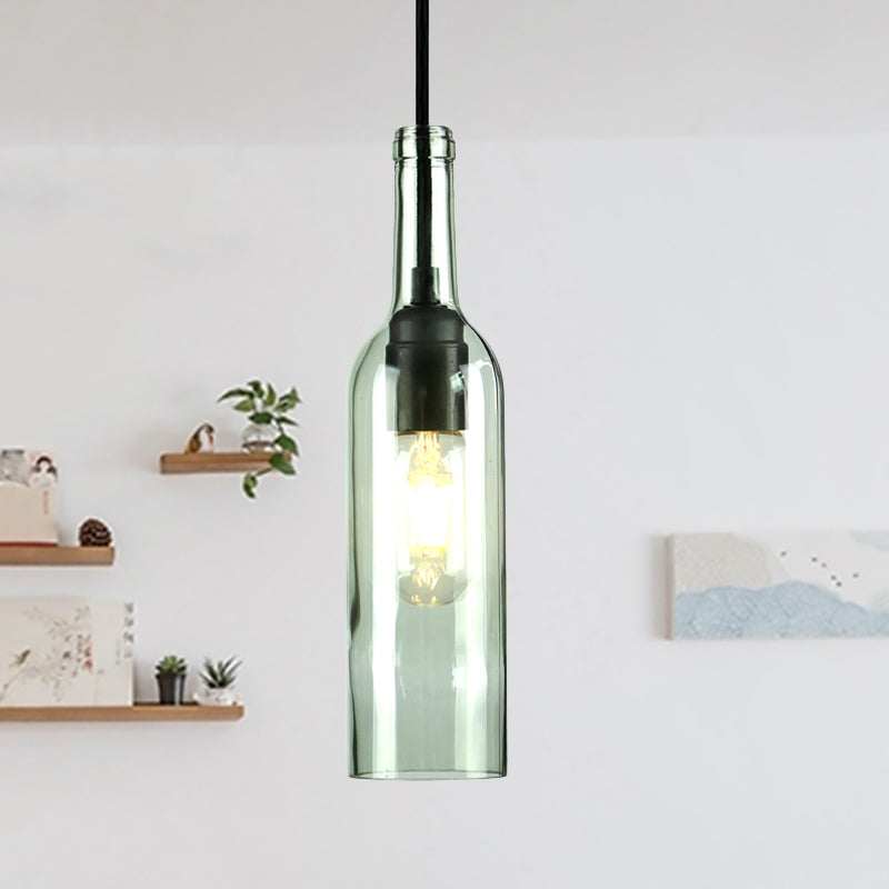 Glass Brown/Blue Suspended Lamp Wine Bottle Shade 1 Light Vintage Industrial Hanging Pendant Light Clearhalo 'Ceiling Lights' 'Glass shade' 'Glass' 'Industrial Pendants' 'Industrial' 'Middle Century Pendants' 'Pendant Lights' 'Pendants' 'Tiffany' Lighting' 1885788