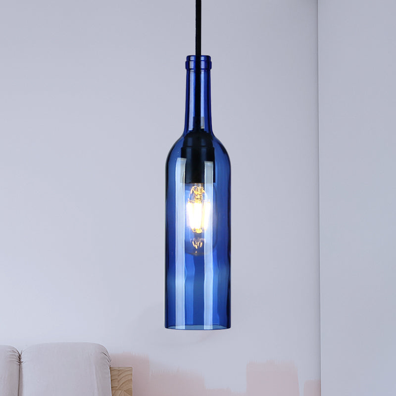 Glass Brown/Blue Suspended Lamp Wine Bottle Shade 1 Light Vintage Industrial Hanging Pendant Light Clearhalo 'Ceiling Lights' 'Glass shade' 'Glass' 'Industrial Pendants' 'Industrial' 'Middle Century Pendants' 'Pendant Lights' 'Pendants' 'Tiffany' Lighting' 1885790