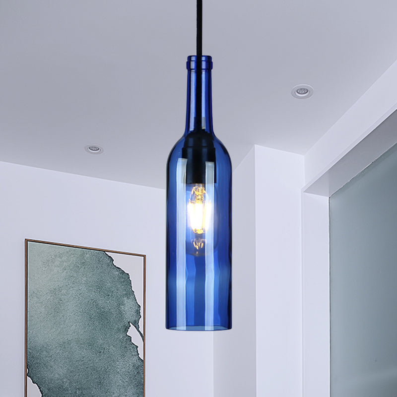 Glass Brown/Blue Suspended Lamp Wine Bottle Shade 1 Light Vintage Industrial Hanging Pendant Light Clearhalo 'Ceiling Lights' 'Glass shade' 'Glass' 'Industrial Pendants' 'Industrial' 'Middle Century Pendants' 'Pendant Lights' 'Pendants' 'Tiffany' Lighting' 1885792