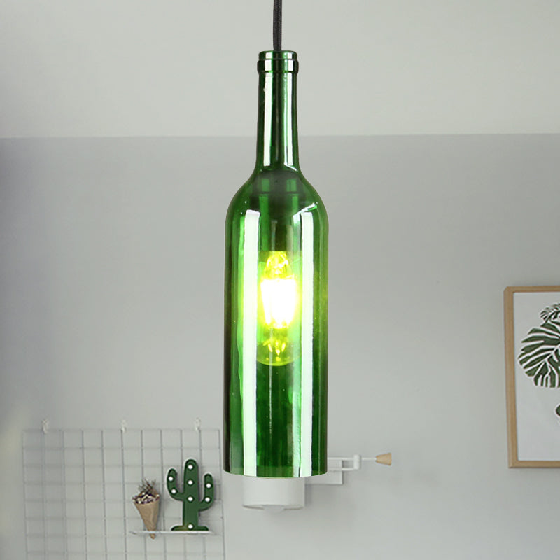 Glass Brown/Blue Suspended Lamp Wine Bottle Shade 1 Light Vintage Industrial Hanging Pendant Light Clearhalo 'Ceiling Lights' 'Glass shade' 'Glass' 'Industrial Pendants' 'Industrial' 'Middle Century Pendants' 'Pendant Lights' 'Pendants' 'Tiffany' Lighting' 1885794