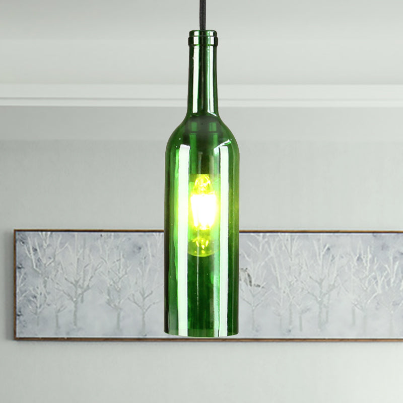 Glass Brown/Blue Suspended Lamp Wine Bottle Shade 1 Light Vintage Industrial Hanging Pendant Light Clearhalo 'Ceiling Lights' 'Glass shade' 'Glass' 'Industrial Pendants' 'Industrial' 'Middle Century Pendants' 'Pendant Lights' 'Pendants' 'Tiffany' Lighting' 1885796