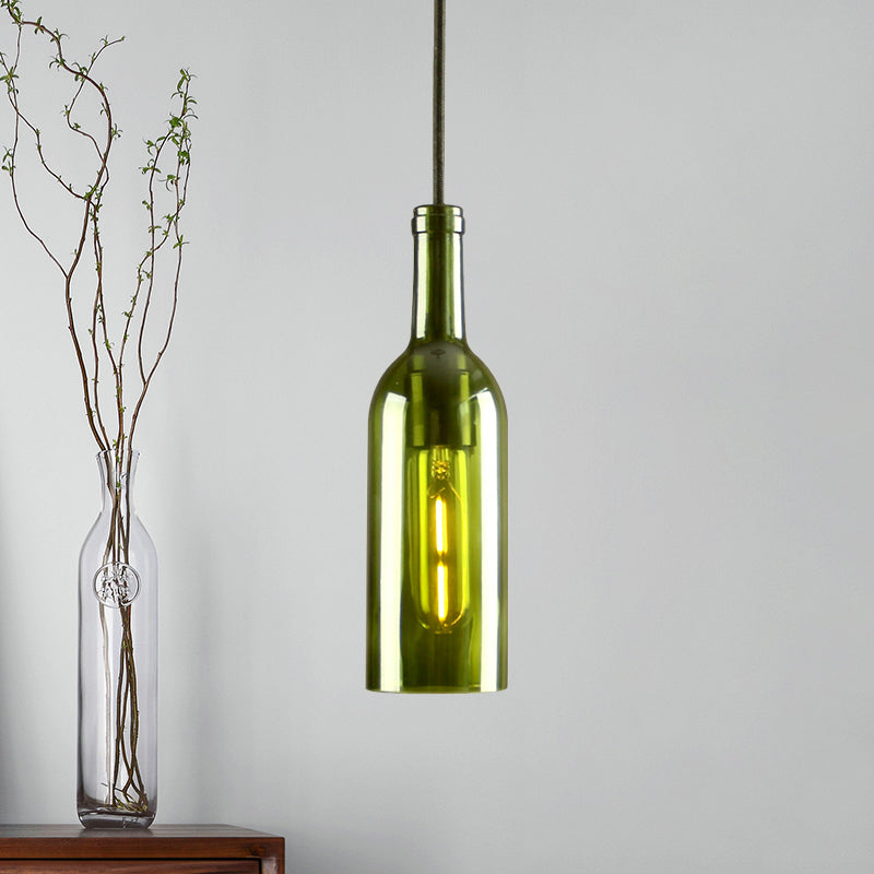 Glass Brown/Blue Suspended Lamp Wine Bottle Shade 1 Light Vintage Industrial Hanging Pendant Light Clearhalo 'Ceiling Lights' 'Glass shade' 'Glass' 'Industrial Pendants' 'Industrial' 'Middle Century Pendants' 'Pendant Lights' 'Pendants' 'Tiffany' Lighting' 1885799