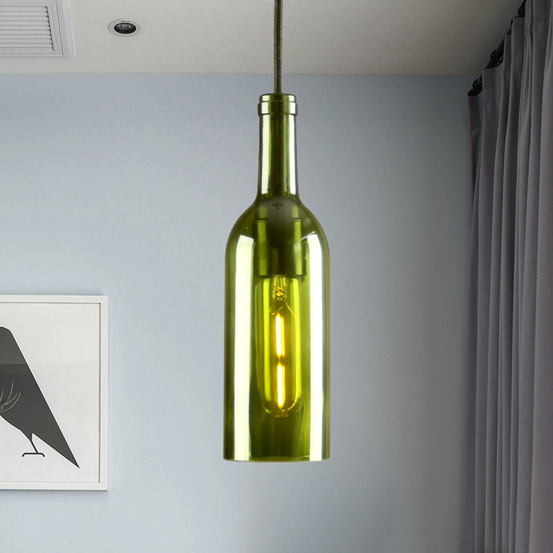 Glass Brown/Blue Suspended Lamp Wine Bottle Shade 1 Light Vintage Industrial Hanging Pendant Light Clearhalo 'Ceiling Lights' 'Glass shade' 'Glass' 'Industrial Pendants' 'Industrial' 'Middle Century Pendants' 'Pendant Lights' 'Pendants' 'Tiffany' Lighting' 1885800