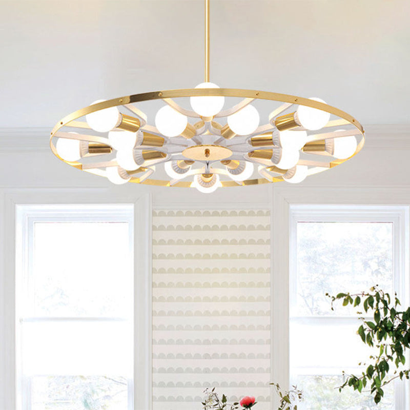 Gold Ring Bare Bulb Chandelier 16 Lights Post Modern Metallic Ceiling Light Fixture Gold Clearhalo 'Ceiling Lights' 'Chandeliers' 'Modern Chandeliers' 'Modern' Lighting' 1885856