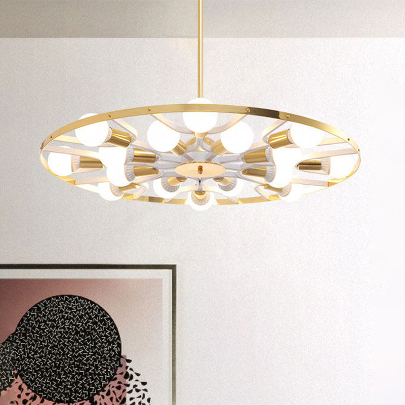 Gold Ring Bare Bulb Chandelier 16 Lights Post Modern Metallic Ceiling Light Fixture Clearhalo 'Ceiling Lights' 'Chandeliers' 'Modern Chandeliers' 'Modern' Lighting' 1885857